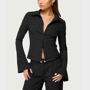 Edikted Black Pinstripe Button Down Shirt